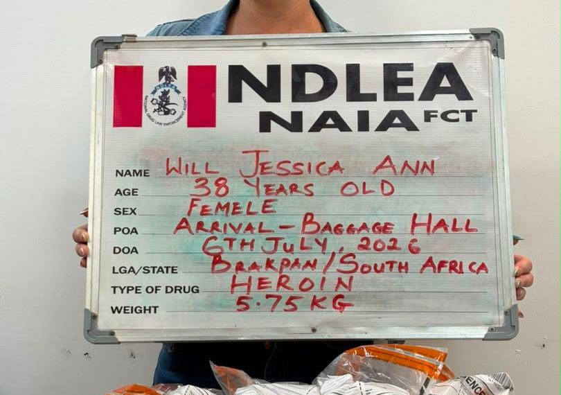 South African Woman Caught By NDLEA With 5.75kg Of Heroin At Abuja Airport